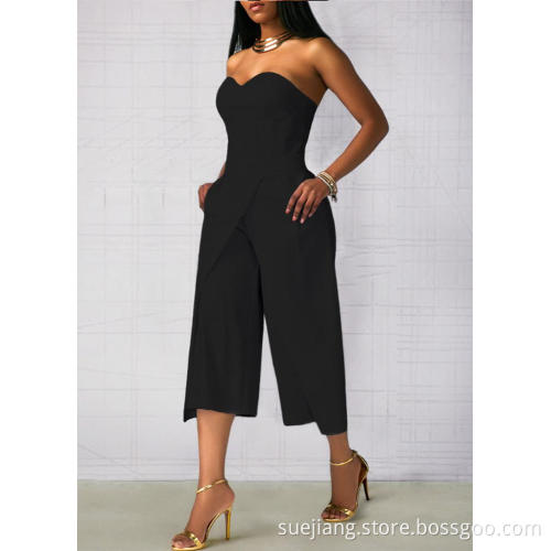 Women Office Loose Wide Leg Pants Jumpsuits